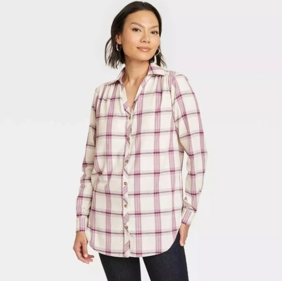 Knox Rose Tops - NWT Knox Rose Oversized  Purple Plaid Button Front Flannel